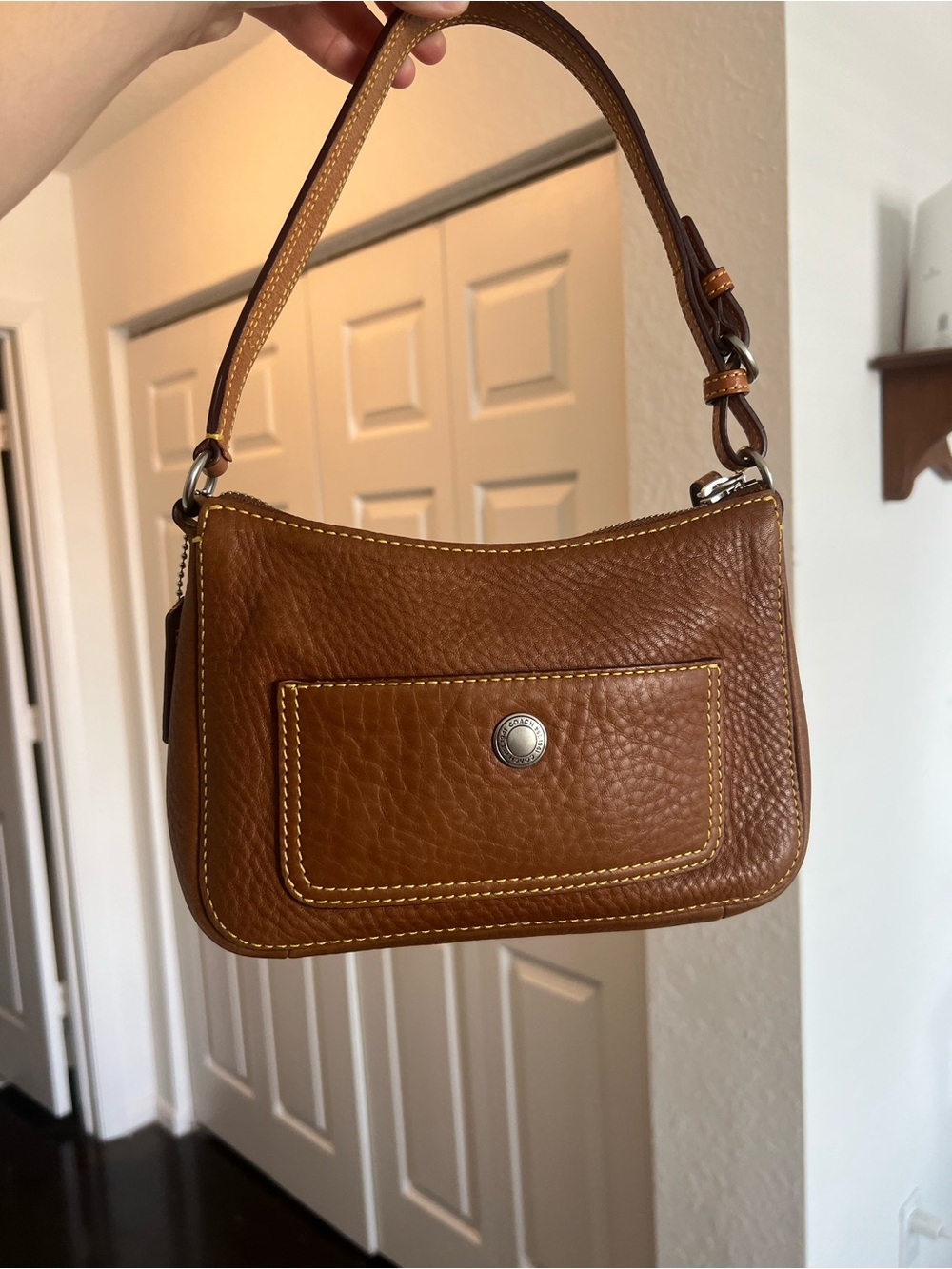 Vintage Coach Cognac Pebbled Leather Shoulder Bag